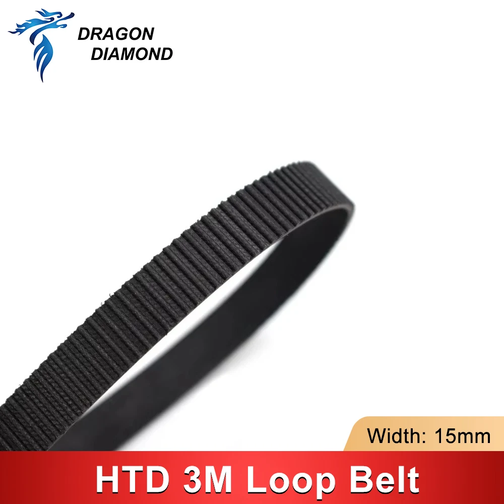 Rubber Timing Belt HTD 3M 15mm Closed Loop Synchronous Bandwidth 6mm Perimeter 198-300mm For Laser Engraving Machine