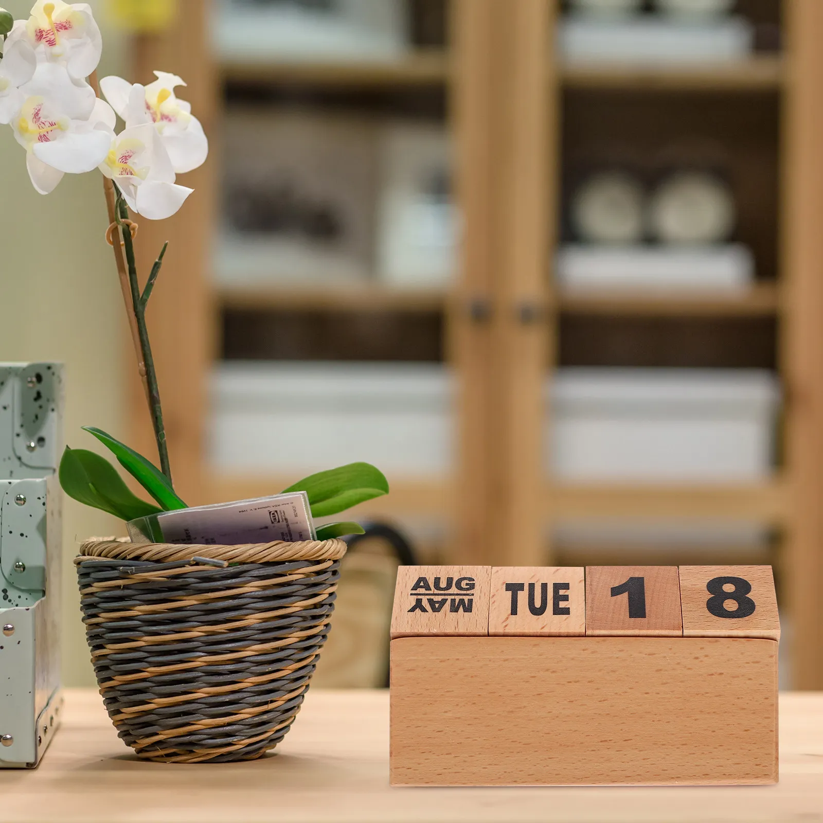 

Декоративный деревянный календарь-блок, гладкий настольный календарь с отсеком для ручки, деревенский стиль, украшение для офисного стола, для гостиной