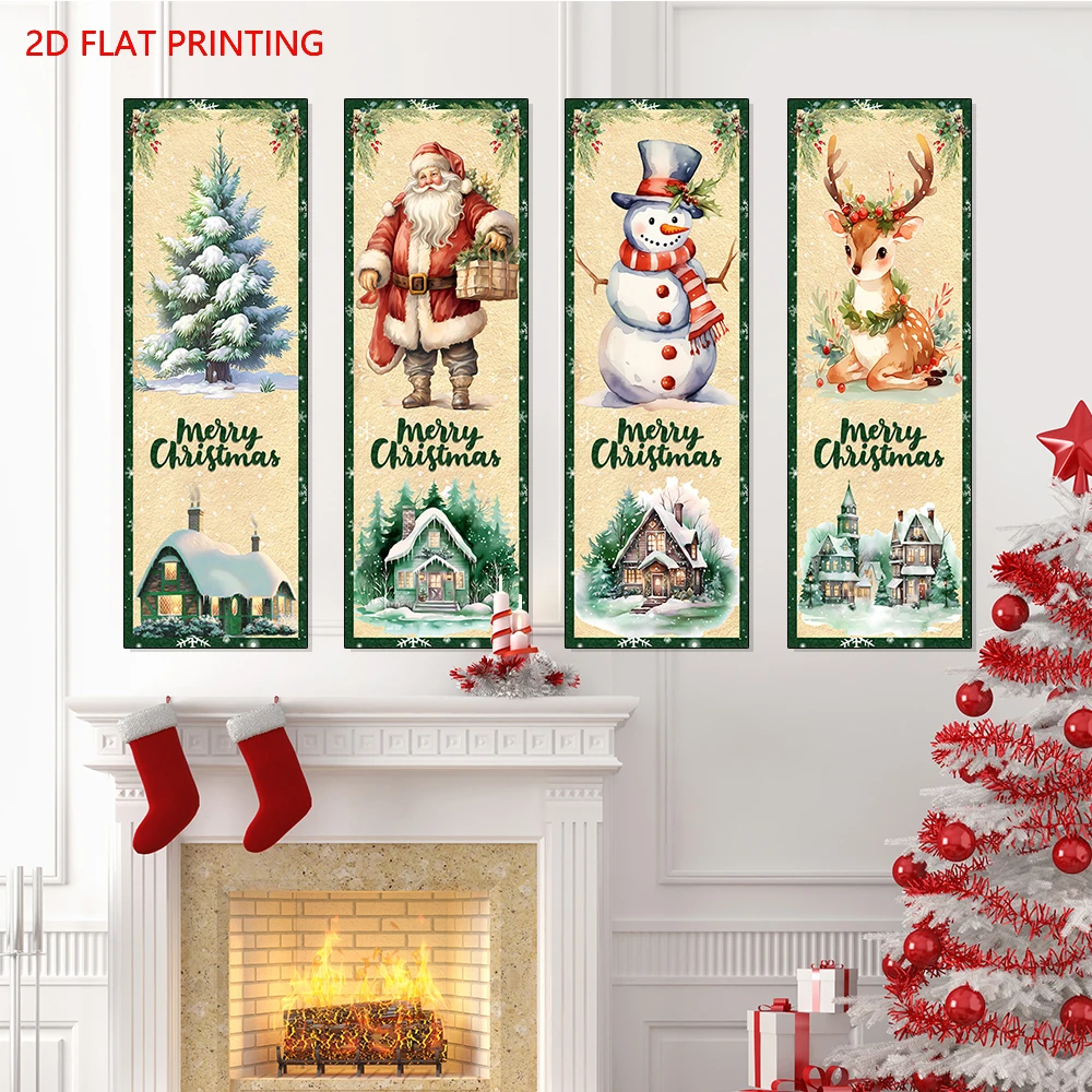 

Christmas Hanging Flag Oranment Vintage Christmas House Polyester Pull Flags Hanging Decor for Home Party Fireplace Decorat