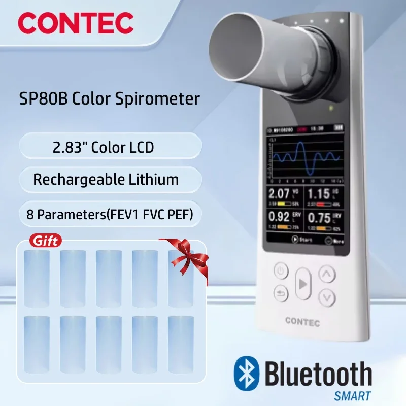 2026 New SP80B Color Display USB Portable Digital Spirometer Bluetooth Touch Spirometry PC Software With 10pcs Mouthpieces