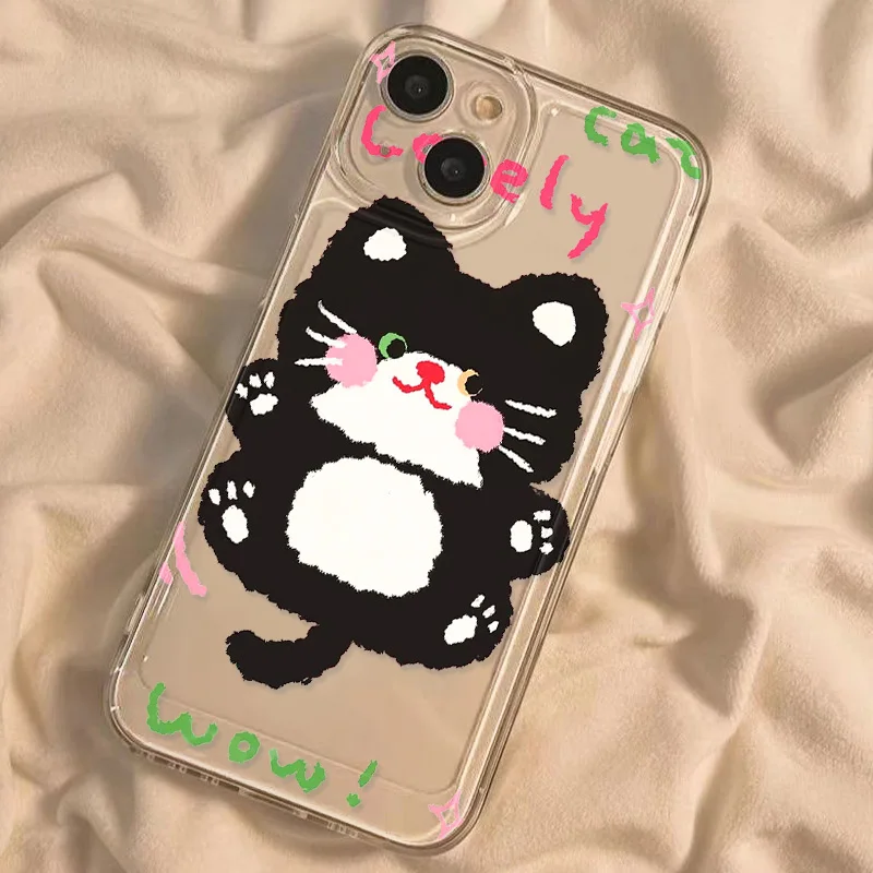 S25 S26 Ultra Case For Samsung S24 S23 S22 A56 A36 A26 A16 A17 A07 A55 A54 5G A53 A16 A33A34 A35 Black Cat Clear Soft Back Cover