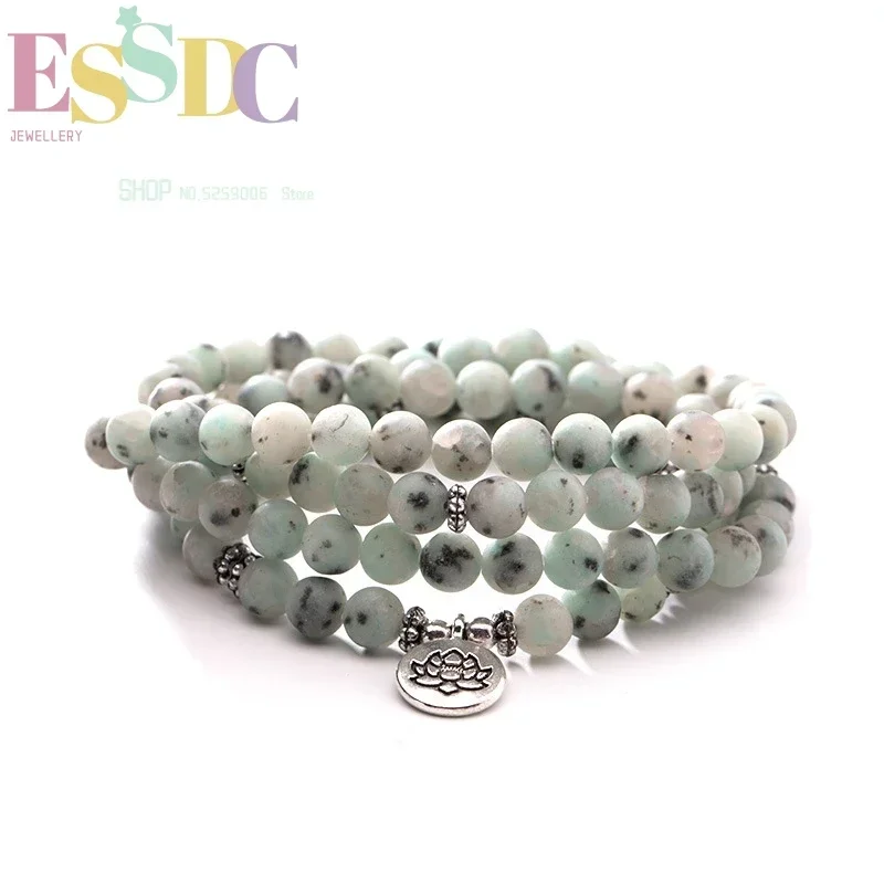 Trendy Natural African Pine Stone 108 Mala Beads Lotus Pendant Chakra Necklace Yoga Prayer Bracelet Wholesale