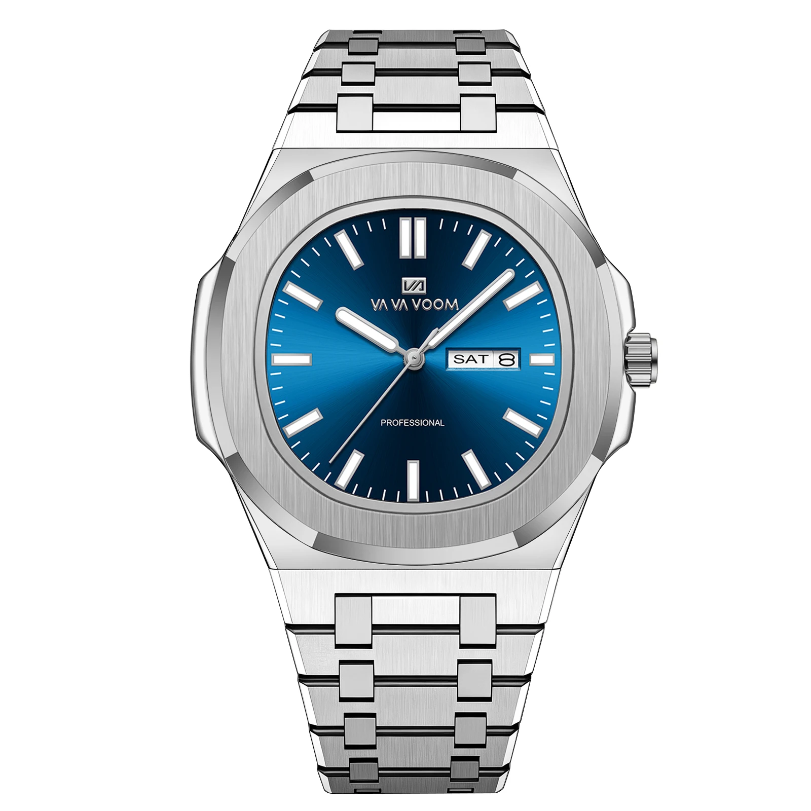 VA VA VOOM Luxury Men Watch Waterproof Gorgeous Luminous 41mm Case Silvery Stainless Steel Quartz Business Watches For Man Reloj