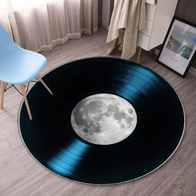 

Vinyl Record Moon Design Round Crystal Velvet Rug Music Theme Home Decor Living Room Bedroom Anti Slip Soft Floor Mat Carpet