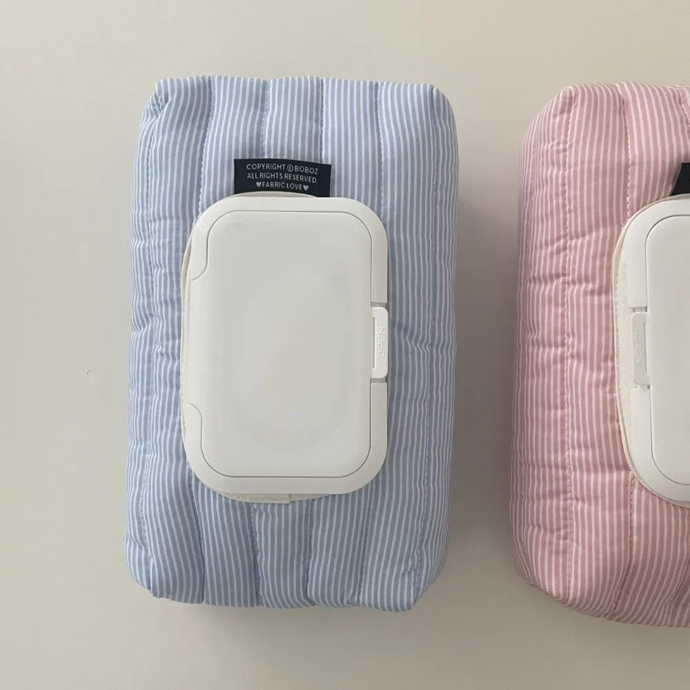 New Striped Quilted Wet Wipe Pouch Portable Multipurpose Tissue Bag Pull Out Car Tissue Box Living Room Organizer