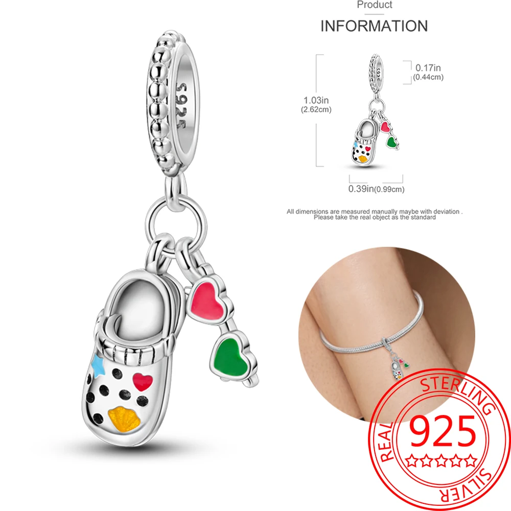 Holiday Leisure 925 Sterling Silver Cave Shoes, Colored Sunglasses, 2-in-1 Pendant Fit DIY Bracelet Necklac Beach Travel Jewelry