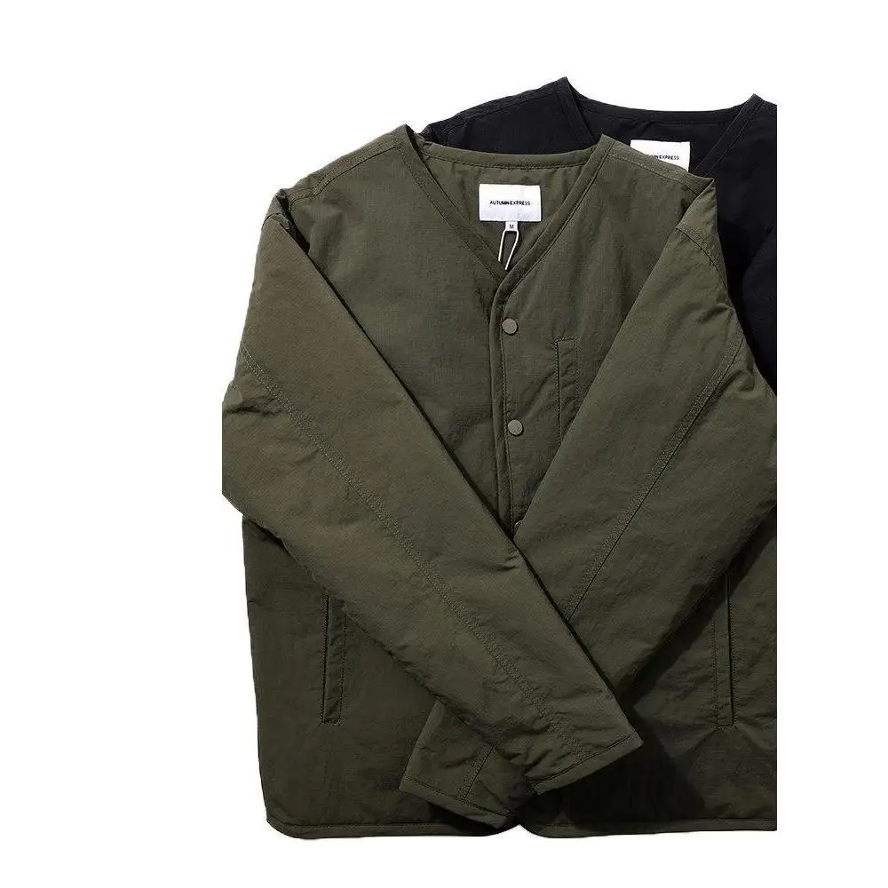 

Outdoor Loose Fit V-Ne Cotton Jaet Men's Layered Warmth Polyfill Workwear Jaet Trendy Polyester Fiber Hooded Long Sve