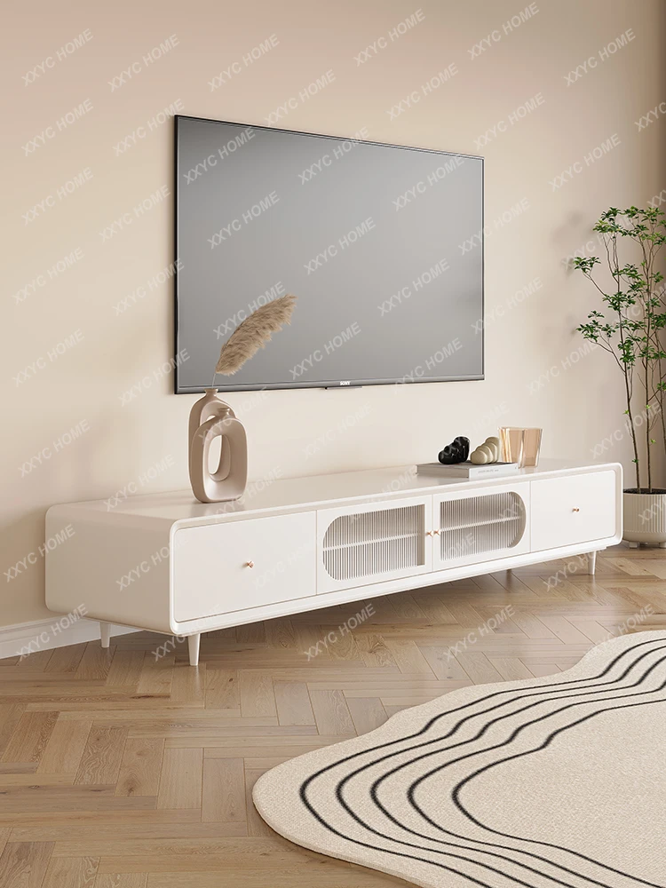 

TV Cabinet and Tea Table Combination Modern Simple White Paint Living Room Home High Feet against the Wall