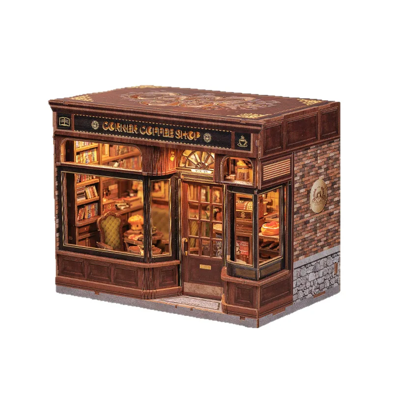 

Miniature scene model DIY assembly handmade gift street corner coffee shop 3D three-dimensional hut