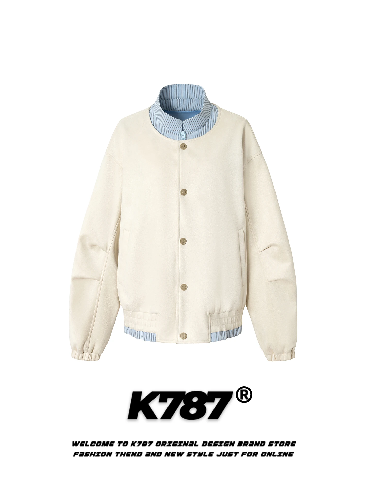 

K787 American Retro Striped Splicing Jaet Loose Casual ex Spring Outerwear Polyester Fiber Youth Trend Spring 2026
