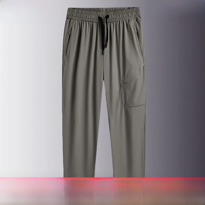 

Мужские летние тонкие спортивные брюки из ледяного шелка, большие размеры, прямые брюки на молнии, длинные брюки с эластичной резинкой на талии, повседневные брюки