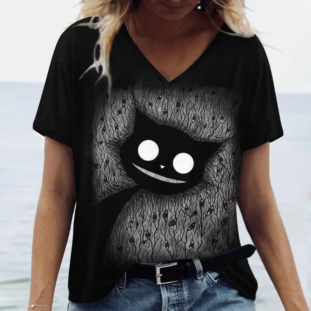 Women's T Shirt Cute Cat Pattern Print Summer O-Neck Short Sleeve Fashion Street Sportwear Plus Size Clothing Animal T-Shirts