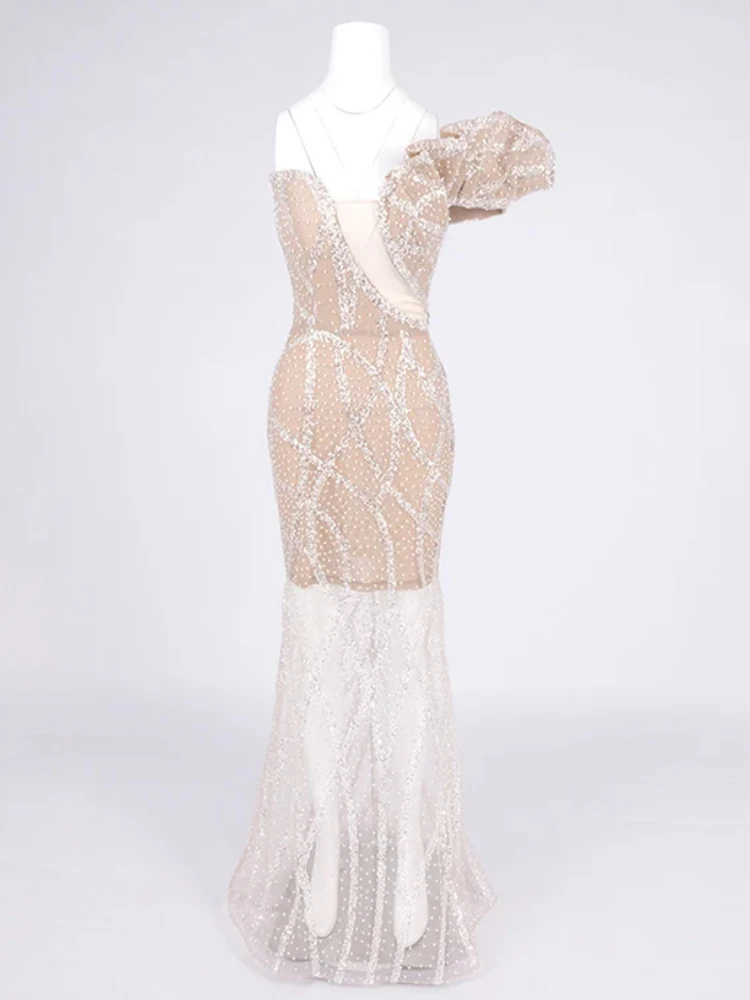 Luxuriöses One-Shoulder-Brautkleid mit transparentem Kristallverzierung für Damen im Meerjungfrau-Stil, ärmellos, sexy Ballkleider 2025, neue Vestidos