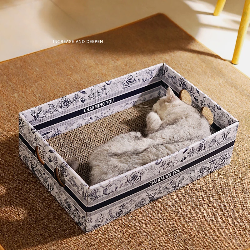 Cream Pet Bed Cat Scratching Board Cat Litter Integrated Large Corrugated Claw Board Kitten House Replaceable Core Pet Supplies