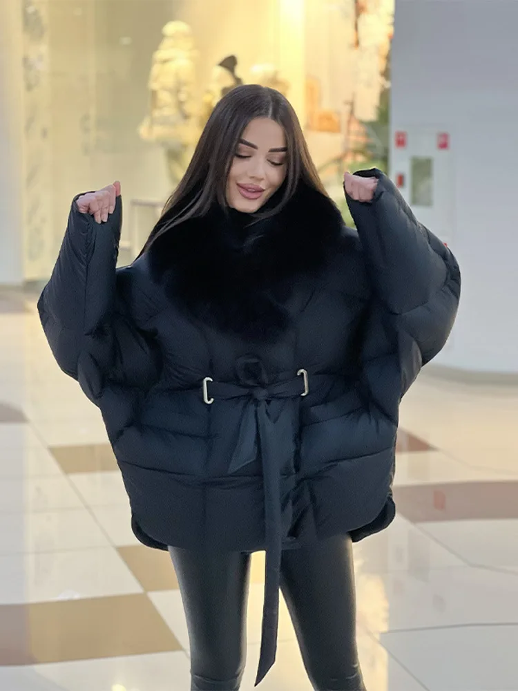 

Elegant Parka Cotton Thickened Jacket High quality Detachable Fur Collar Loose Casual Warm Coat NEW Lady Daily Commute Outwears