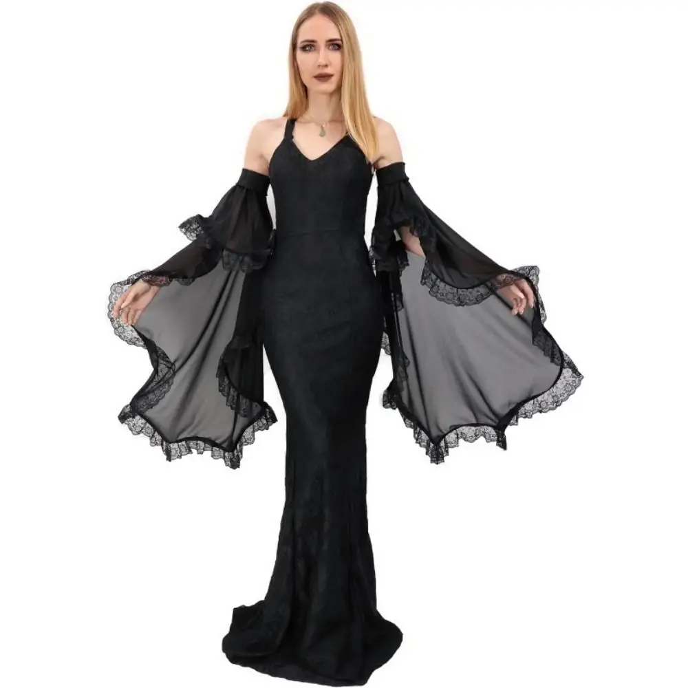 

1Pair Detachable Women Long Tulle Bell Sleeves Breathable Thin Sunscreen Sleeves Elegant Adjustable Tie Strings