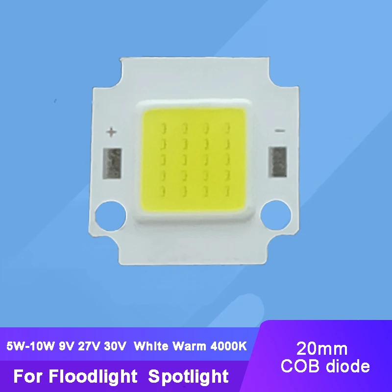 9V 27V 30V Warm White 4000K LED COB Light + 20mm Square Substrate