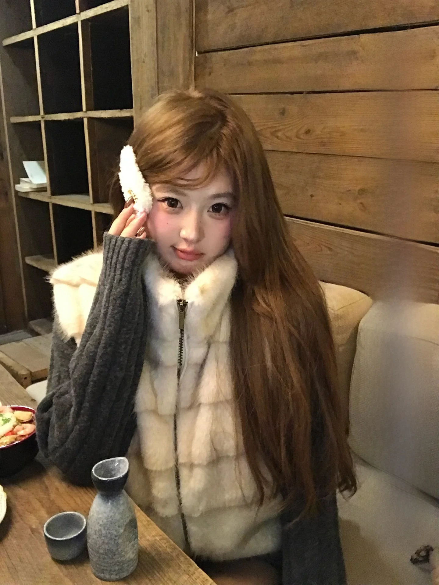 

Warm Furry Vest Stand Collar Leisurely Sle for Plump Women Korean Faion Cozy Polyester Fiber Zipper Closure Color