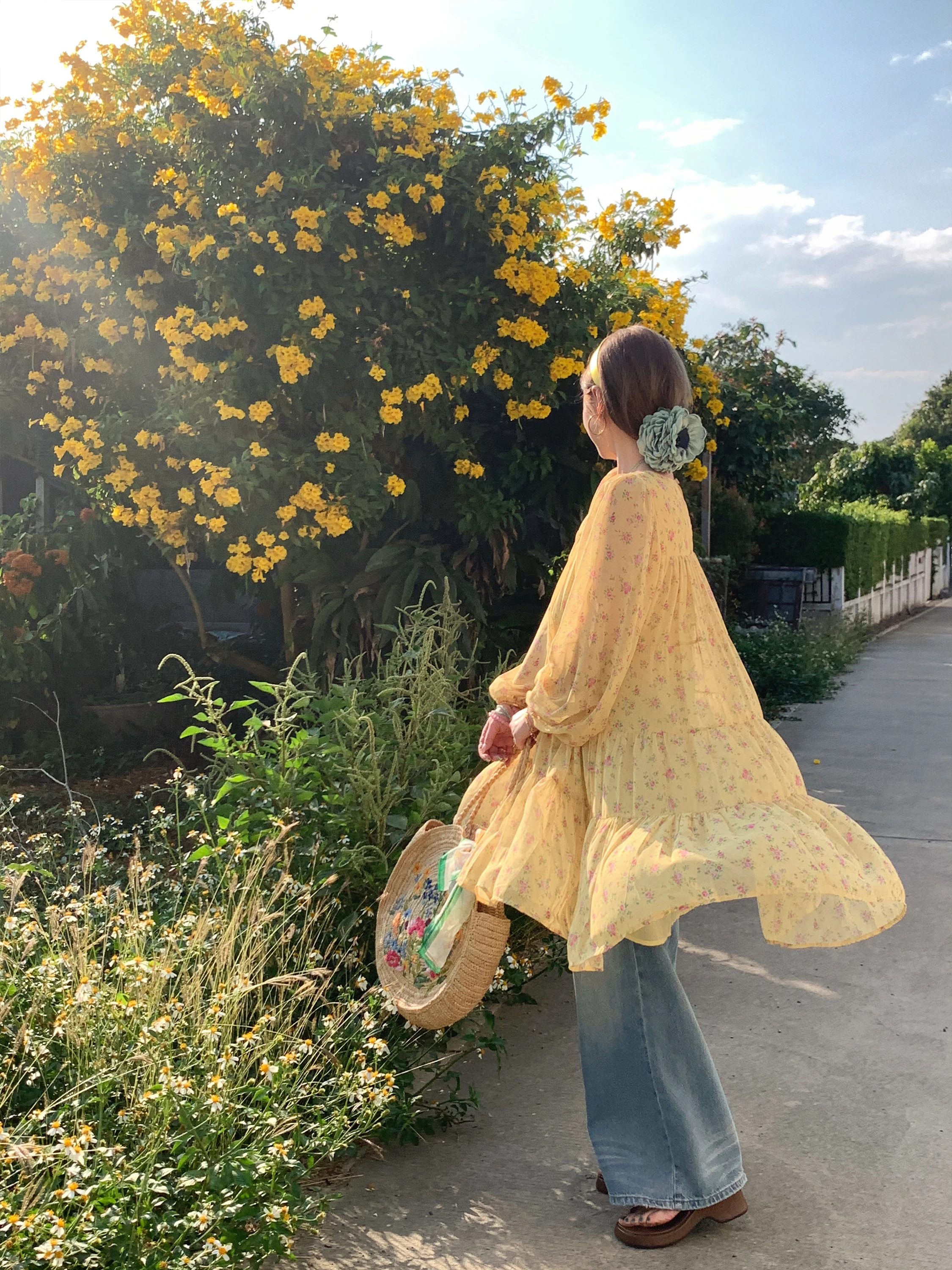 

Romantic Floral Cake Skirt ang Vintage Spring A-Line Long Dr Women's Early Spring Chiffon Dr Store JC Casual Loose Fit