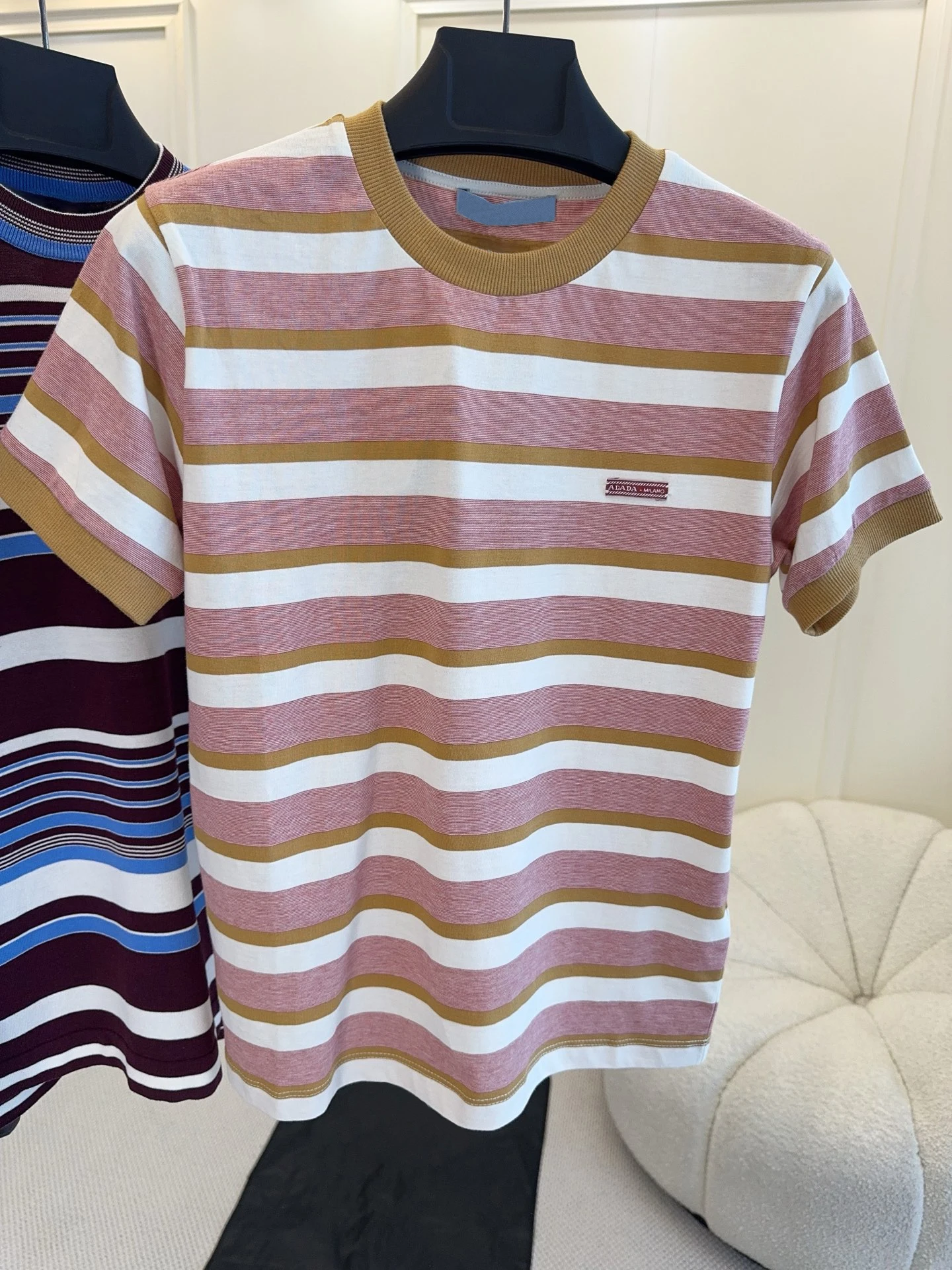 

High-End Women's Retro Striped Short Sleeve T-Shirt Label Patchwork Summer Fashion Top Cotton Blend Comfortable Fit