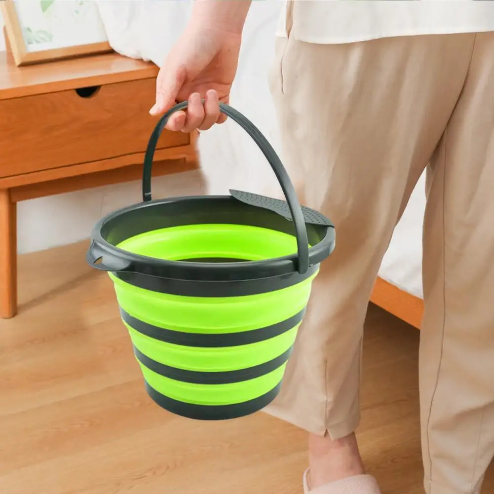 Camping Bucket  Practical Handle Design Bottom Groove  Camping Fishing Foldable Bucket Household Supplies