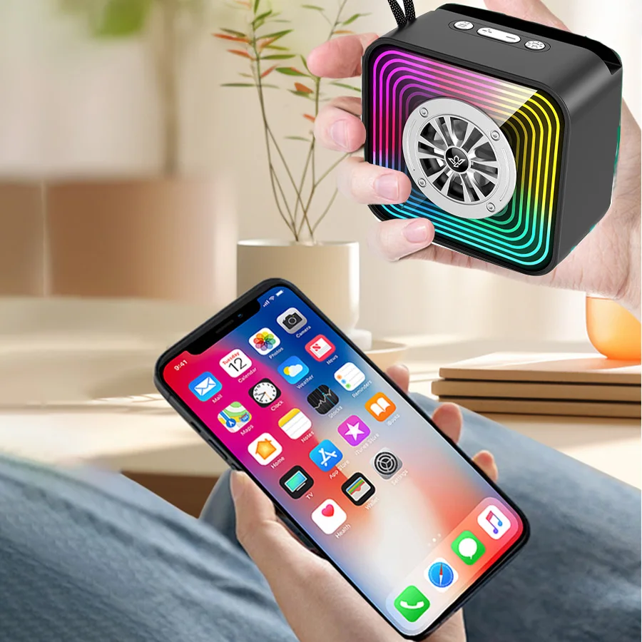 

Mini Portable Bluetooth Speaker with RGB Ambient Light & Mirror Surface Effect (Desktop/Home Use, Gift Idea）