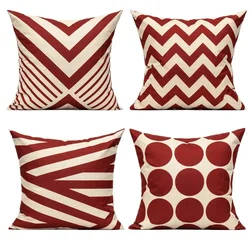 Nordic Simple Red Geometric Linen Pillowcase 40*40 Living Room Sofa Decoration Cushion Cover 60*60 Home Decoration 50*50 45*45