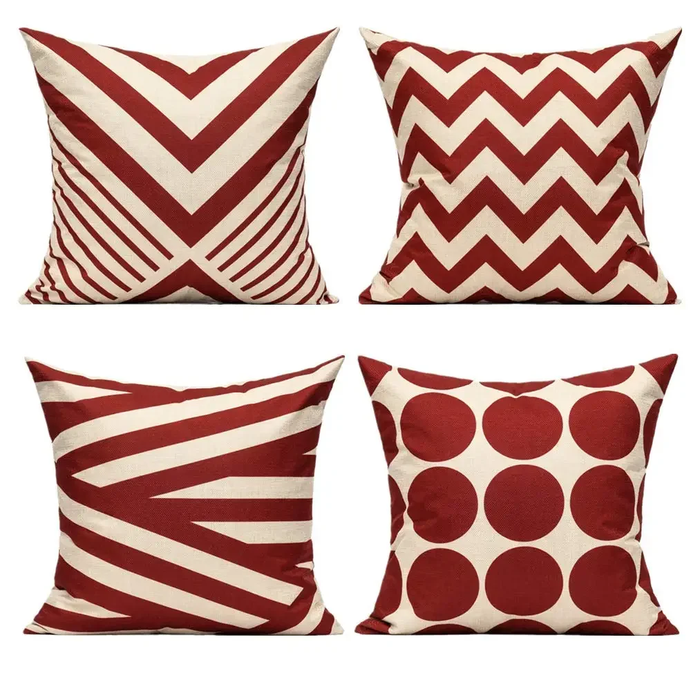 Nordic Simple Red Geometric Linen Pillowcase 40*40 Living Room Sofa Decoration Cushion Cover 60*60 Home Decoration 50*50 45*45