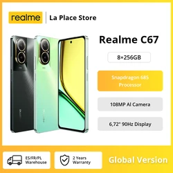 Realme-Smartphone C67, version globale, processeur Snapdragon 685 Octa Core, caméra AI 108MP, écran d'affichage 6,72 pouces 90Hz, charge SUPERVOOC 33W