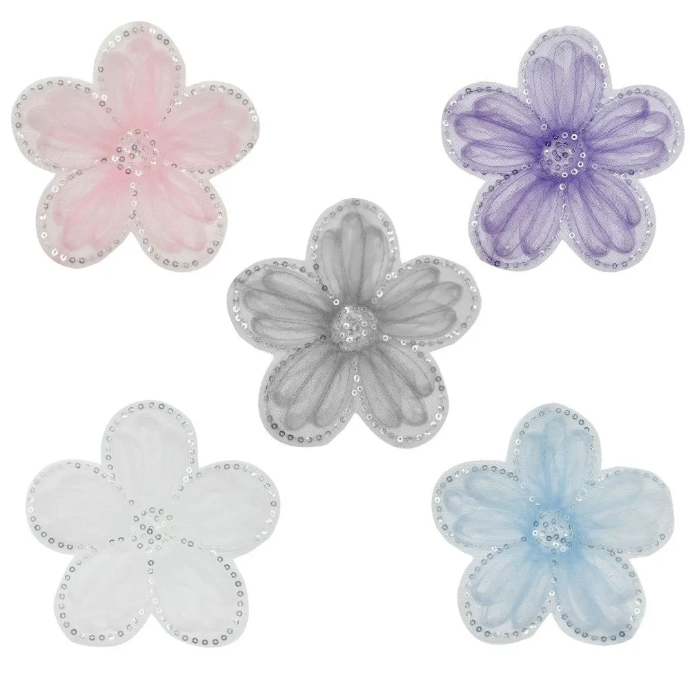 Fashion Mesh Lace Sequined 3D Organza Flowers Flower Bead Corsage 3D Organza Applique Wedding Dress Applique Wedding Dress view 4