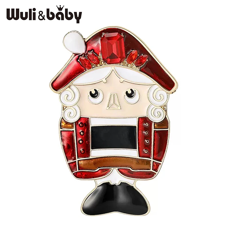 Wuli&baby Cute Enamel Nutcracker Brooches For Women Unisex 2-color Guard Soldier Figure Party Casual Brooch Pins Gifts
