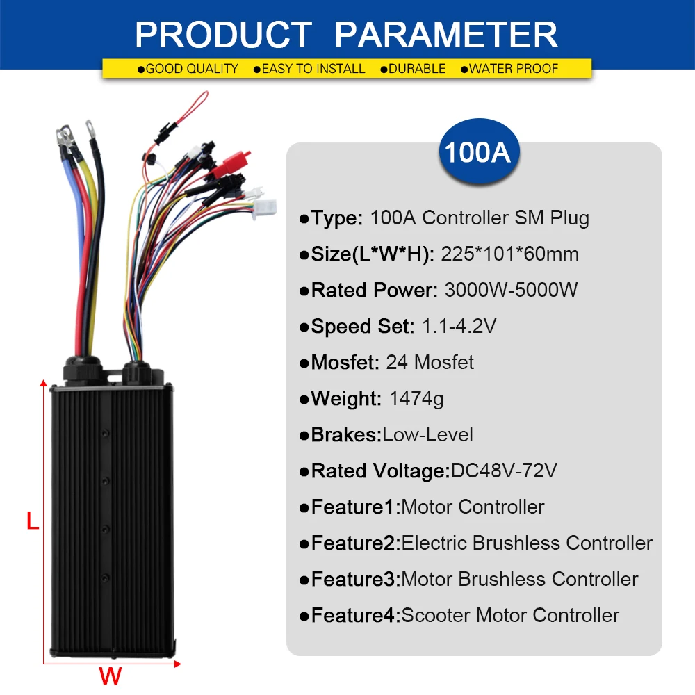 Ebike Sine Wave Controller 100A Three-Mode 48V 72V with Learning Function UKC1 LCD Color Display For 3000W-5000W Hub Motor Kit