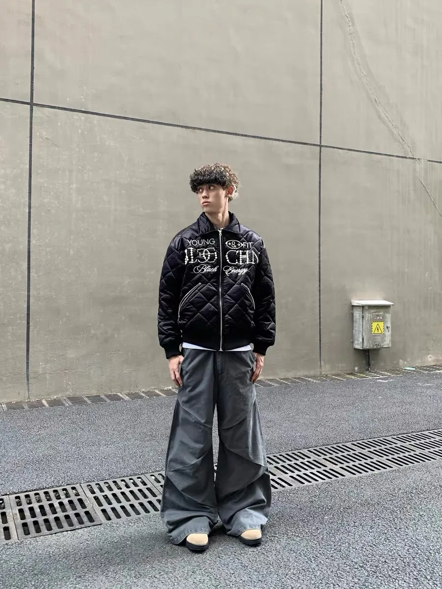 티엔드 자수 진주 다이아몬드 패턴 코튼 재킷 캐주얼 슬레 남녀 겨울 따뜻한 디자인 감각 코튼 코트