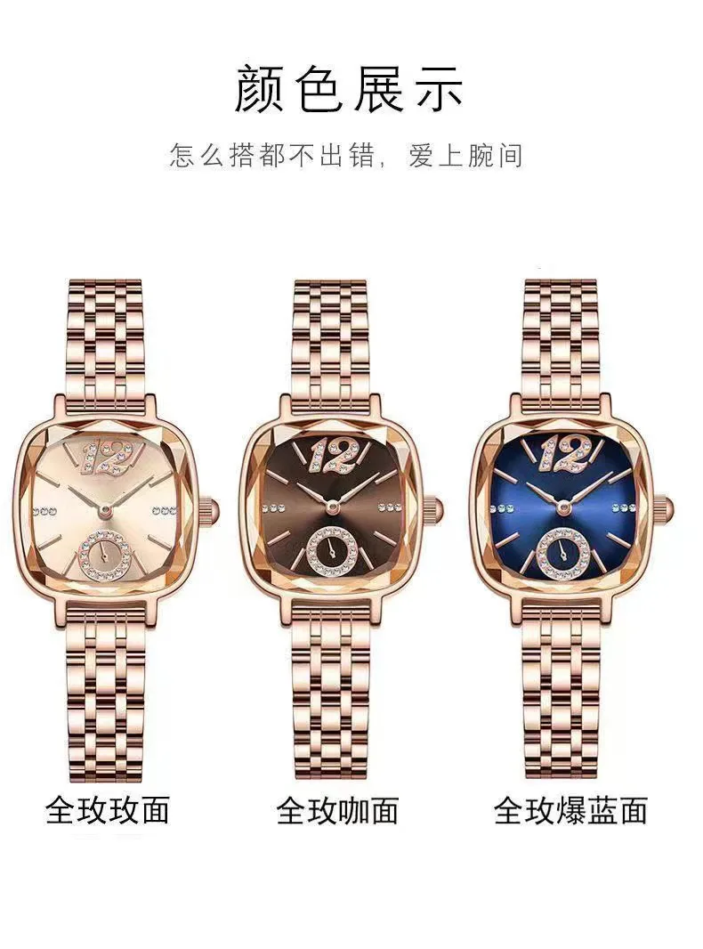 Montre pour femme carrée en verre à facettes montre à quartz étanche avec diamants