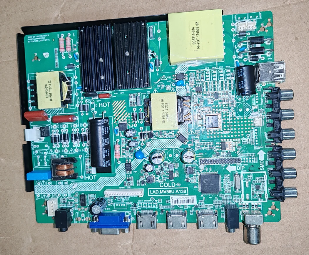 

LAD.MV56U.A138 Three in one LED TV motherboard, physical photo, tested for 110--122V 600MA