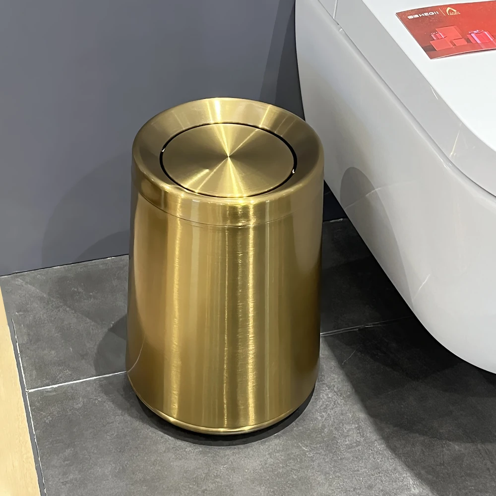 

Leasylife 2.64 Gallon Stainless Steel Gold Trash Can with Swing Lid, 2.1 Gallon Bathroom Garbage can, for Bedroom Office Hotel