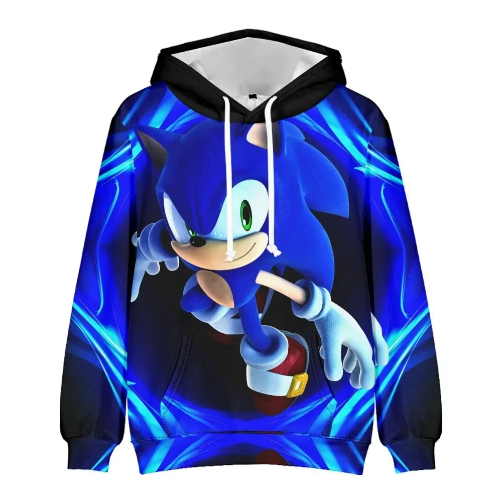 Sonic Cartoon Sonic Print Couple Outfit Fashionable Hooded Sweatshirt European and American Large Size Cool Sports Leg