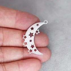 Classic Crescent Moon Star DIY Earring Necklace for Women Stainless Steel Pendant Charms for Jewelry Making Metal Accessories