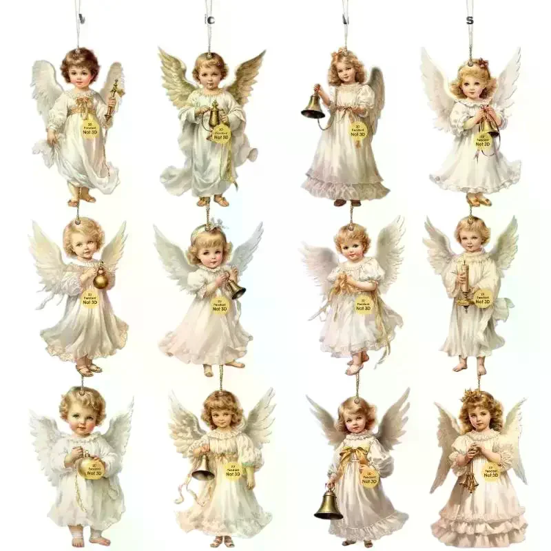 12 قطعة من المعلقات الخشبية الملاك لعيد الميلاد العتيق، زخارف معلقة من الخشب الاصطناعي مثالية لديكور العطلات في المنزل والخارج