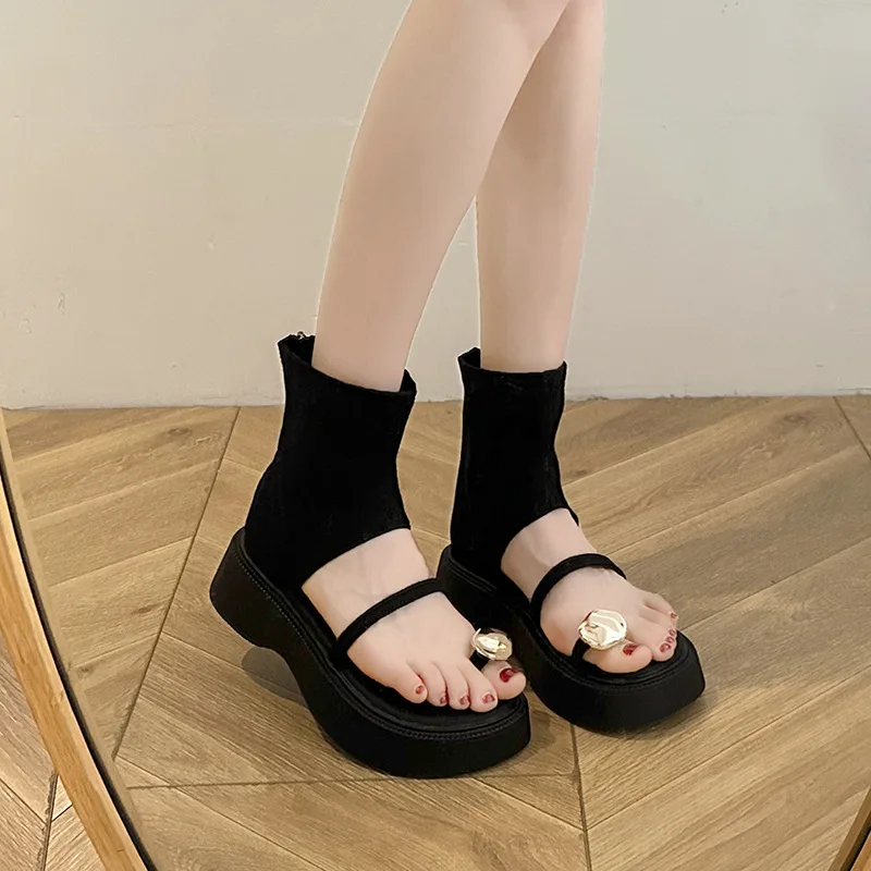 2024 Summer New French High-grade Platform Sandals for Women with Skirt Fried Street Retro Trousers Short Boots Sandals