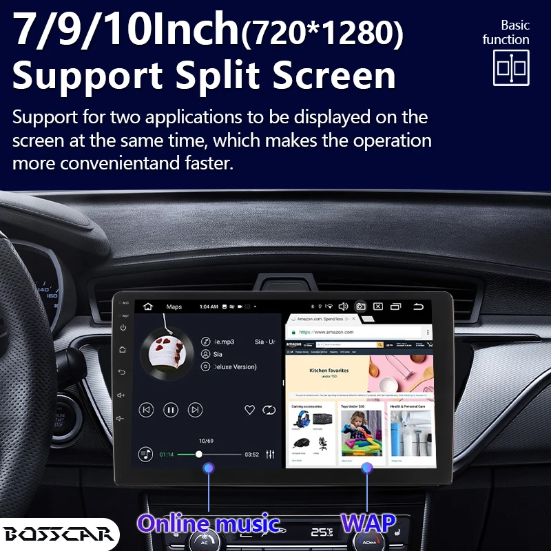 

BOSSCAR 7‘’9‘’10‘’TouchScreen 2Din Car Radio Android12 Carplay DSP FM BT GPS WIFI Universal Auto Multimedia Player Autoradio