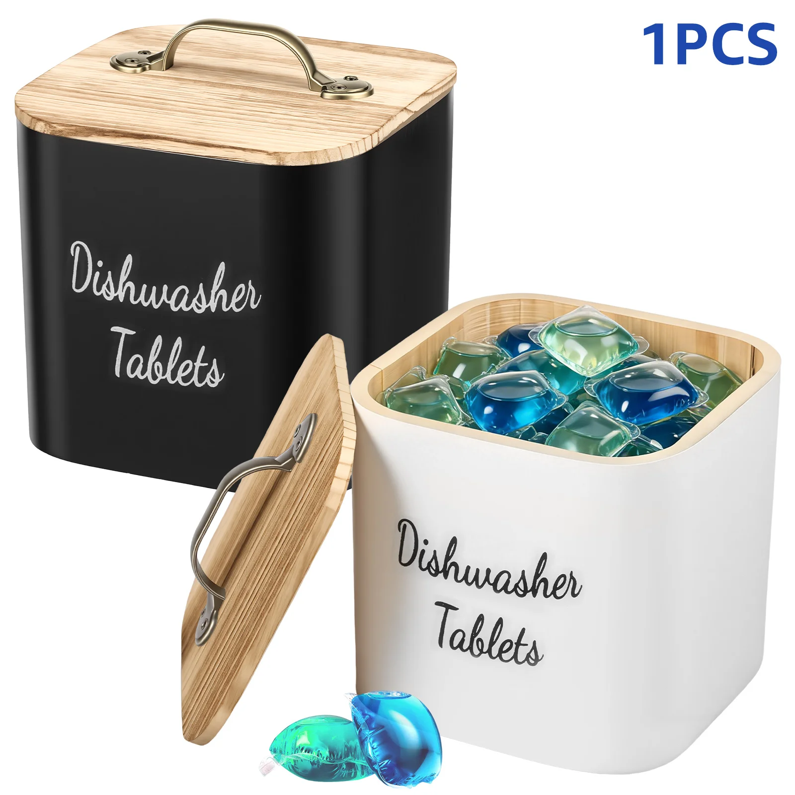 Laundry Pod Storage Container Wooden Laundry Bead Holder with Lid Dishwasher Tablet Storage Box Bathroom Laundry Pods Organizer