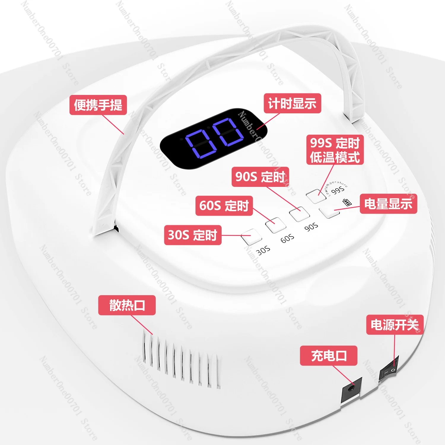 60W S20 Wireless Rechargeable LED Nail Lamp, Professional Gel Nail Dryer UV Light Curing Machine for Manicure