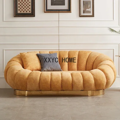 Lambswool Sofa Living Room Modern Simple Small Apartment Light Luxury Leisure Pumpkin Double Fabric Lazy Sofa