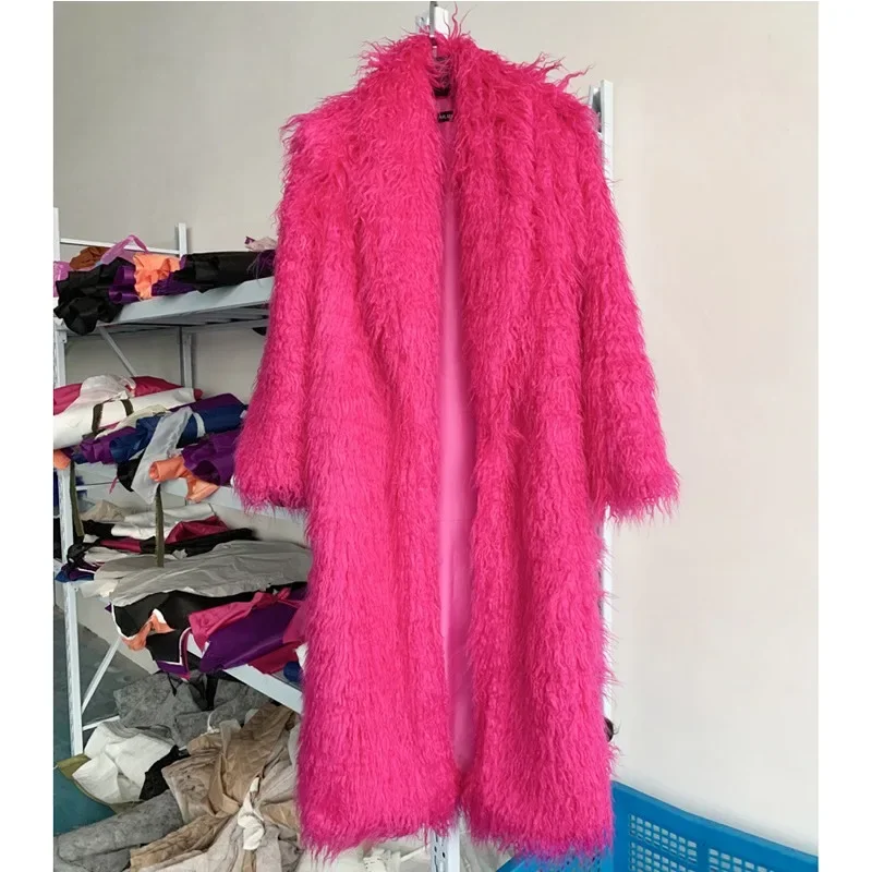 New Trendy Women's Imitation Fur Coat Commute Long Sleeves Extra Long Over The Knee Plush Overcoat Winter Clothing  Warm Jacket