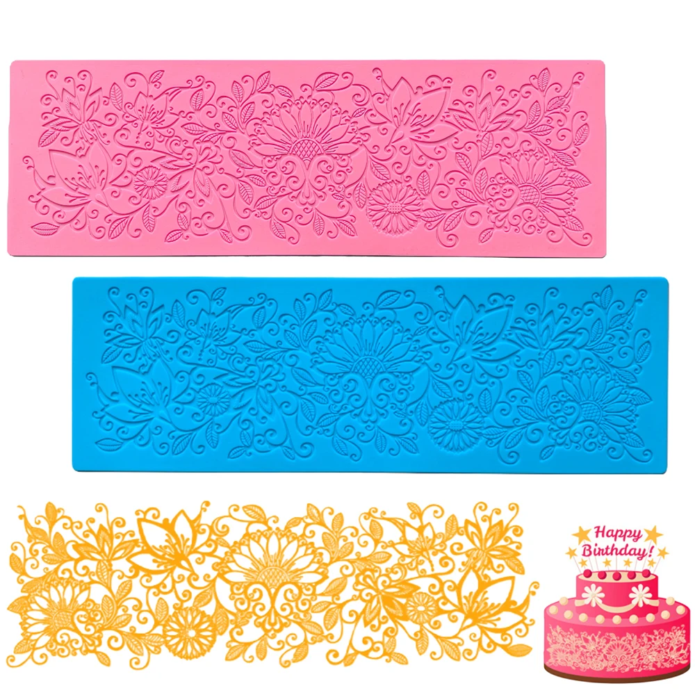 1pc Kreative spitze zucker umdrehen silikon form kuchen dekoration spitze schokolade spitze matte blume muster gummy süßigkeiten handwerk form