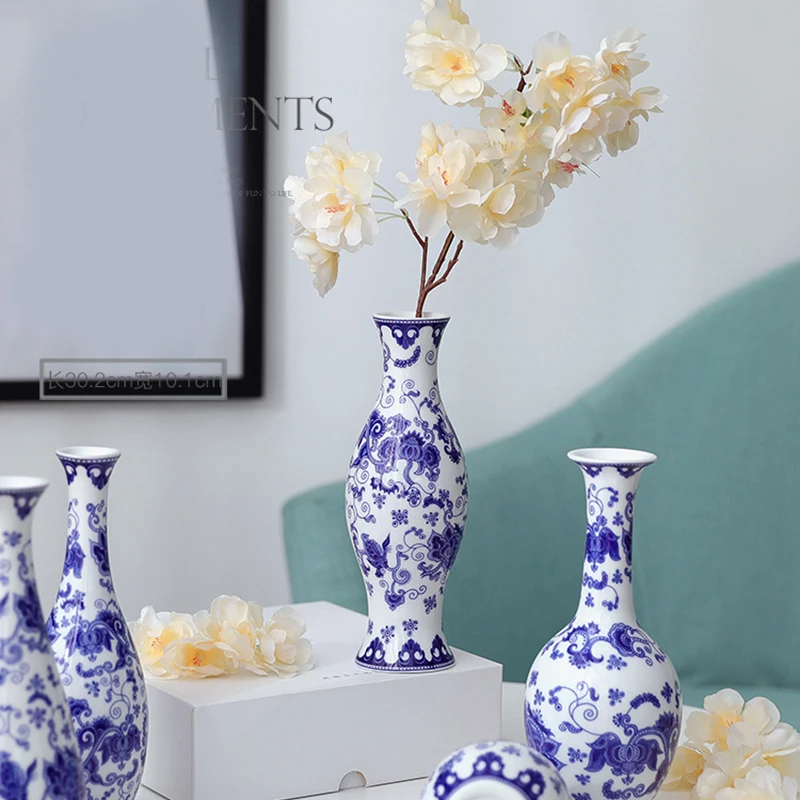 Chinese Blue and White Porcelain Vase Ceramic Flower Arrangement Container Home Decor Living Room Dining Table Hydroponic Vase