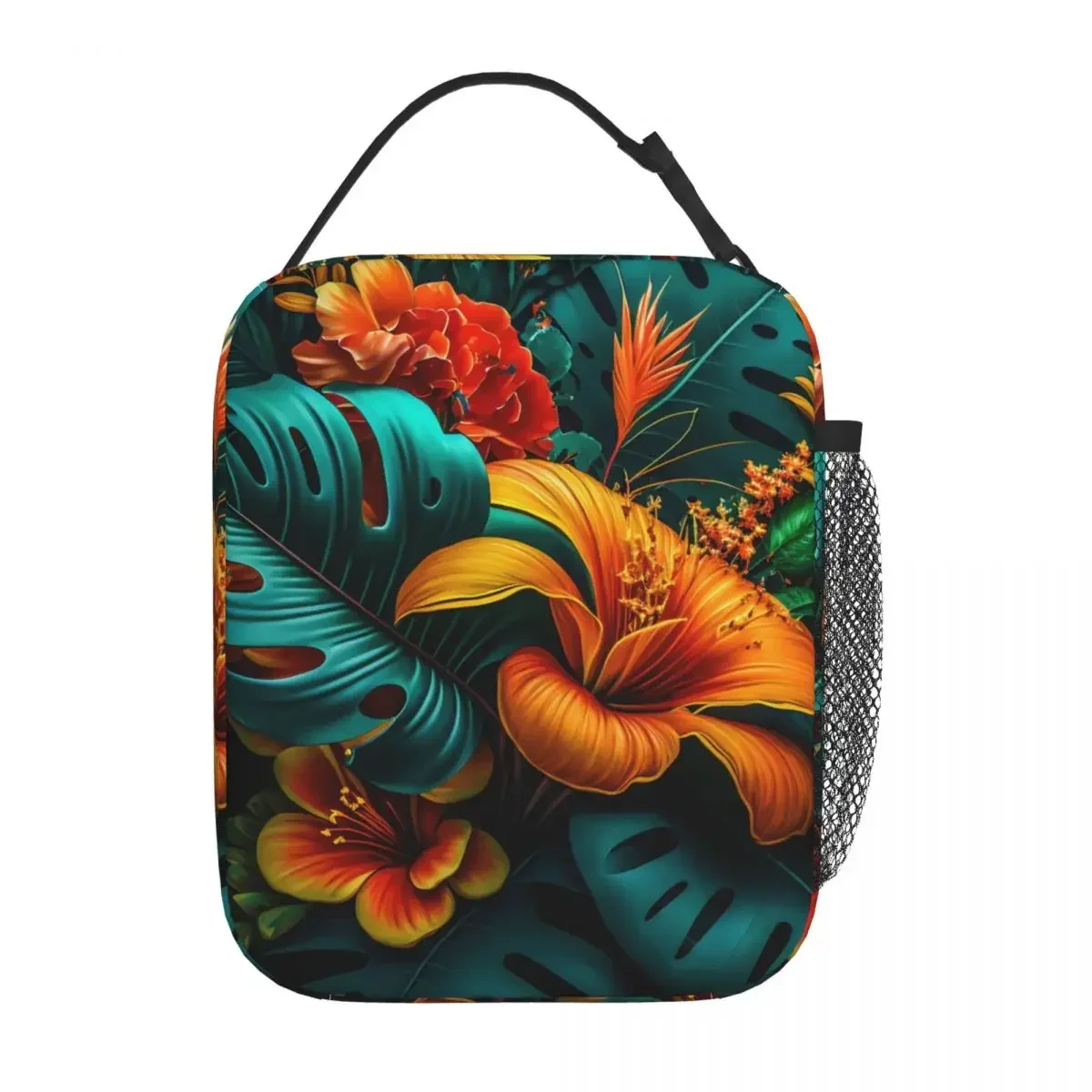 Elegant Tropical Lunch Bag Leaves and Flowers Retro  Box For Child Travel Portable Cooler  Oxford Thermal Tote Handbags