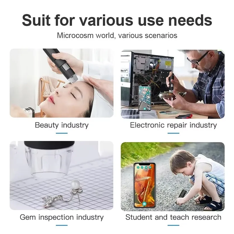 WiFi USB กล้องจุลทรรศน์ดิจิตอลแบบใช้มือถือ 50-1600x ไร้สายการขยายกล้อง Endoscope พร้อมขาตั้งโลหะสําหรับ iPad Android PC