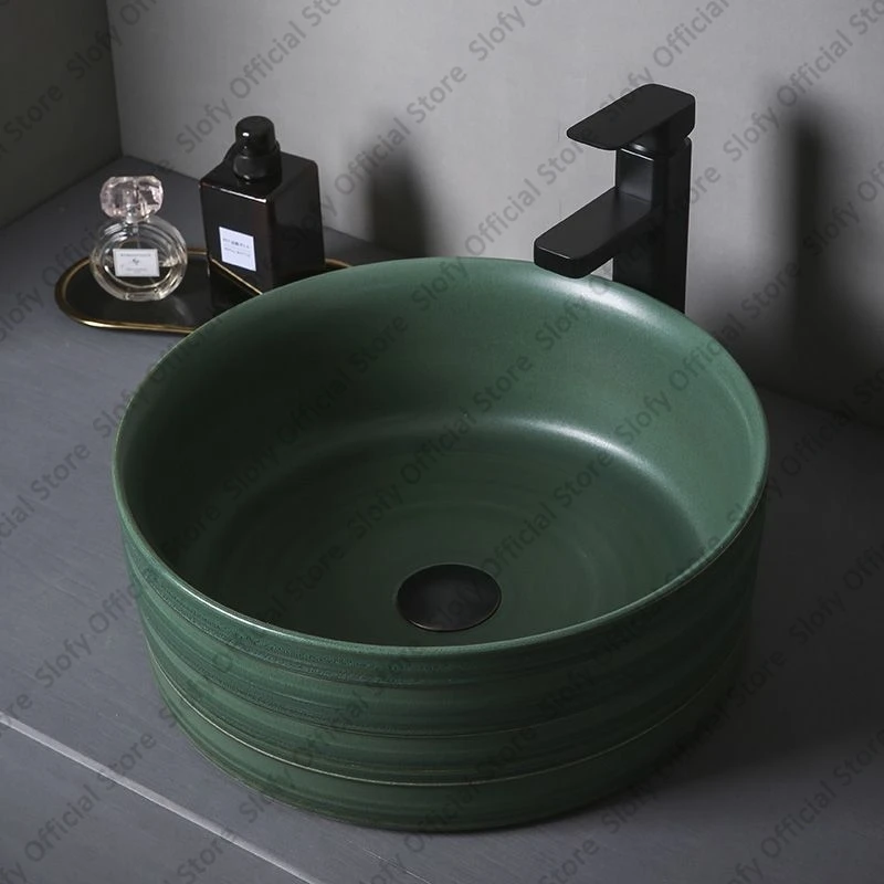 

Минималистичный художественный керамический умывальник, зеленый круглый декор для ванной комнаты, столешницы, современный индустриальный стиль, бытовые умывальники для балкона